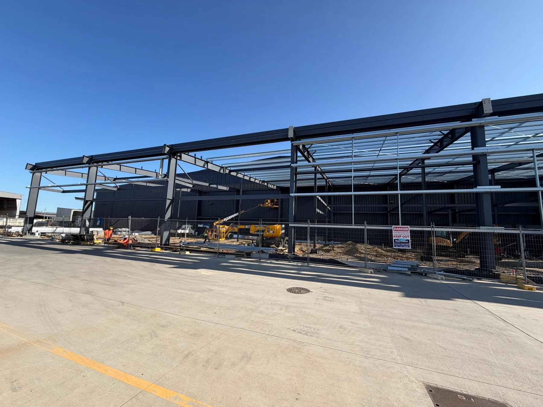 Steel frame of the new extension during construction